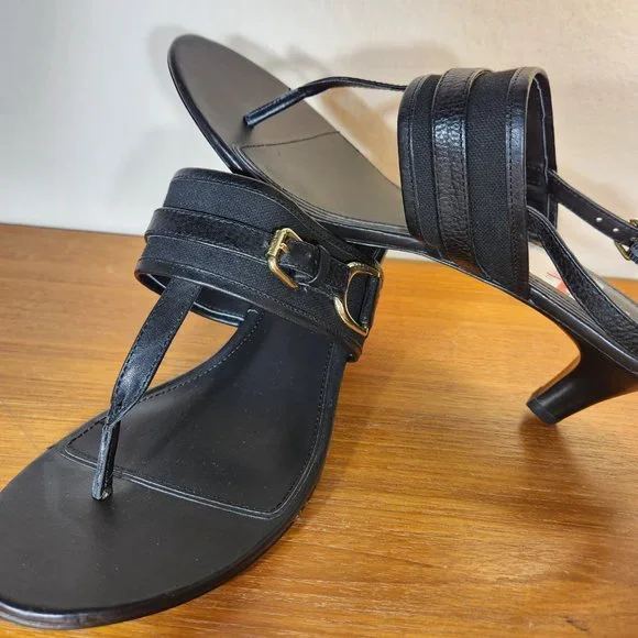 NWOT Ralph Lauren Leather Upper Black Sandals Women`s 8.5 - Picture 3 of 7